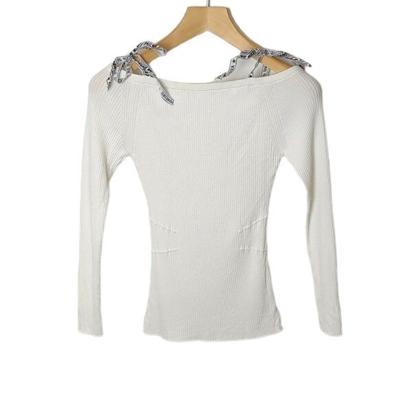 Sandro Rayann Off-the-Shoulder Graphic  Strap Sweater - Picture 5 of 9